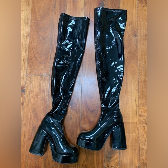 Windsor Smith Haunted Latex Faux Patent Leather Over The Knee Platform Boots 7 - Picture 2 of 13